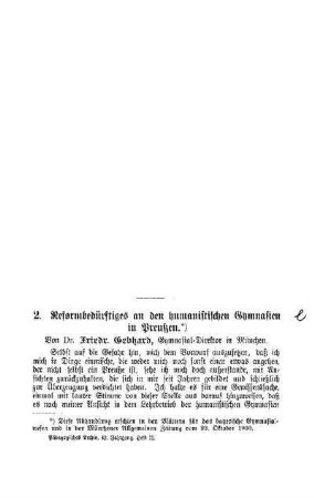 Reformbedürftiges an den humanistischen Gymnasien in Preußen : Sprechsaal