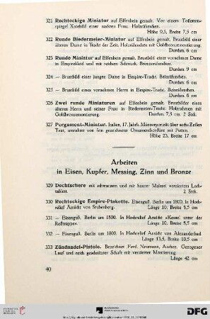 Arbeiten in Eisen, Kupfer, Messing, Zinn und Bronze (Nr. 329-388)