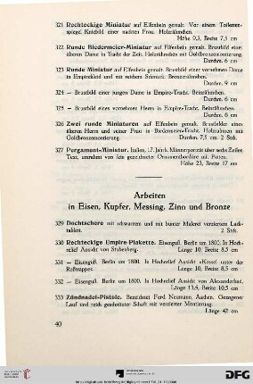 Arbeiten in Eisen, Kupfer, Messing, Zinn und Bronze (Nr. 329-388)