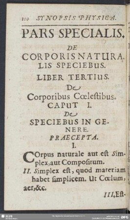 Pars Specialis.De Corporis Naturalis Speciebus