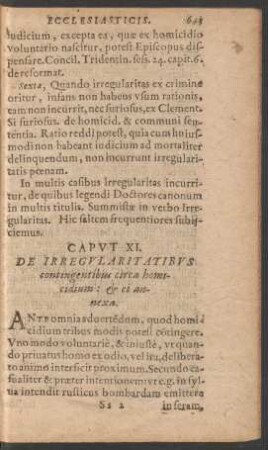 Caput XI. De Irregularitatibus contingentibus circa homicidium: et ei annexa.