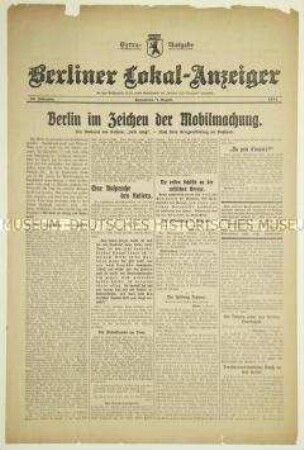 Extra-Ausgabe des "Berliner Lokal-Anzeiger" zur Mobilmachung in Berlin