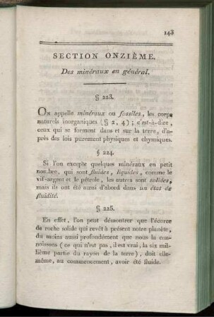 Section Onzième. Des minéraux en général.