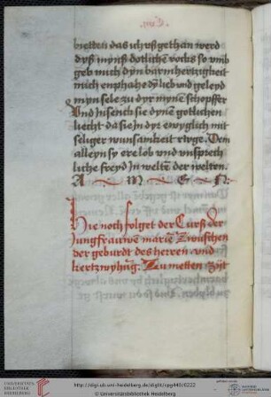 Tagzeiten Mariä und Tagzeiten vom Mitleiden Mariä, für die Zeit zwischen Christi Geburt (25.12.) und Kerzweihe (02.02.)