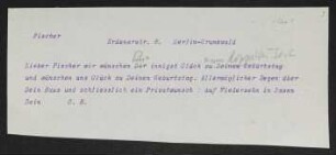 Brief von Gerhart Hauptmann an Samuel Fischer