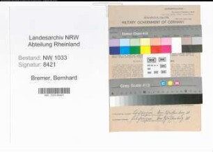 Entnazifizierung Bernhard Bremer , geb. 01.04.1891 (Polizeimeister)