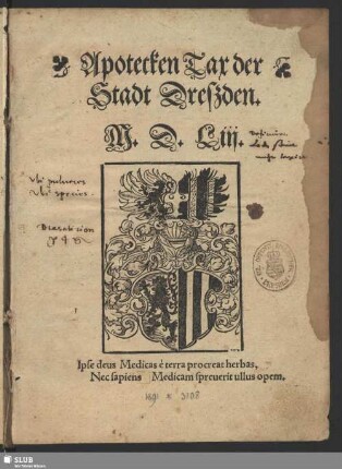 Apotecken Tax der Stadt Dreszden. ...