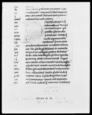 Augustinus, Enarrationes in Psalmos 51-100 — Initiale D, Folio 43 recto
