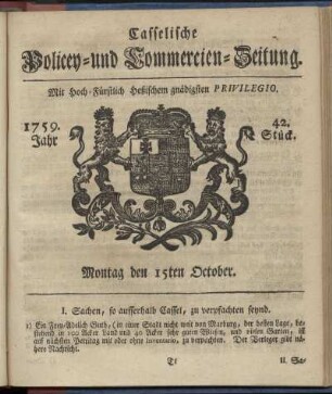 42. Stueck, Montag den 15ten October 1759