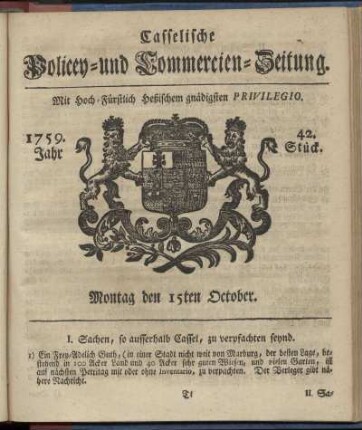 42. Stueck, Montag den 15ten October 1759