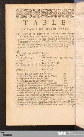 Table En Forme De Dictionnaire