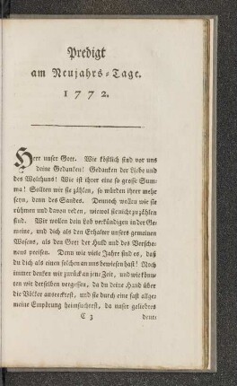 Predigt am Neujahrs-Tage. 1772.
