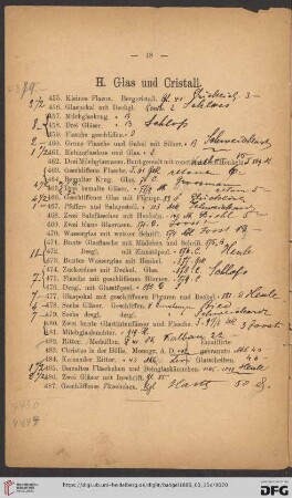 H. Glas und Cristall (Nr. 455 - 487)