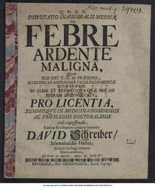 Disputatio Inauguralis Medica, De Febre Ardente Maligna