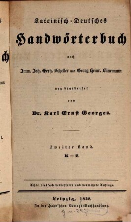 Lateinisch-deutsches und deutsch-lateinisches Handwörterbuch. [1]. Lateinisch-deutscher Theil ; Bd. 2, K - Z