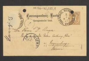 Brief von Antonín Hansgirg an Jakob Singer