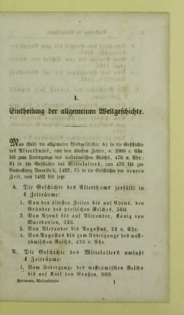 I. Eintheilung der allgemeinen Weltgeschichte