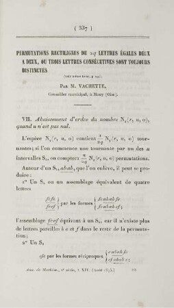 Permutations rectilignes de 2q letters égales deux a deux, ou trois letters consécutives sont toujours distincates.