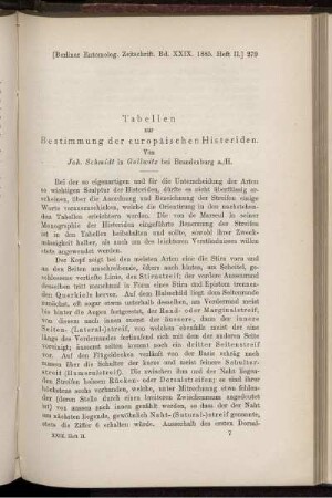 Tabellen zur Bestimmung der europäischen Histeriden.