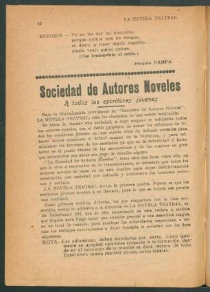 Sociedad de Autores Noveles : A todos los escritores jóvenes