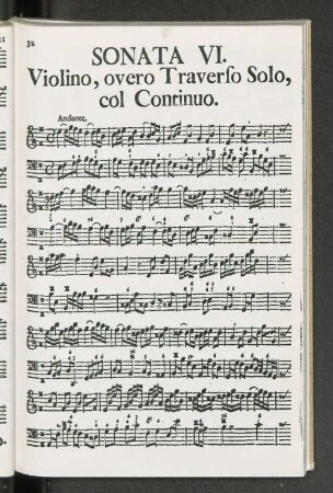 Sonata VI. Violino, overo Traverso Solo, col Continuo.