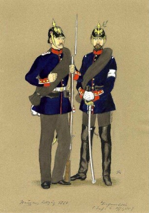 Uniformbild, Offizier und Soldat der Infanterie der preußischen Armee (1864)