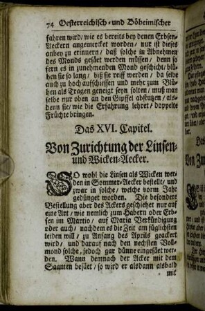 Das XVI. Capitel. Von Zurichtung der Linsen- und Wicken-Aecker