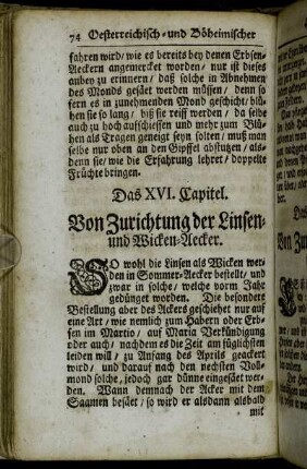 Das XVI. Capitel. Von Zurichtung der Linsen- und Wicken-Aecker