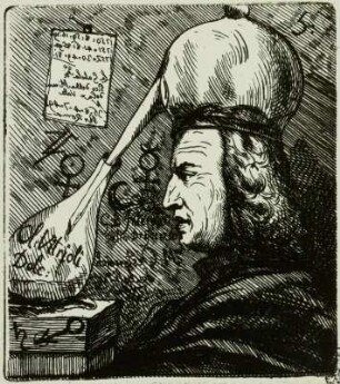 Karikatur auf einen Alchymisten : Alchemist, Karikatur, 18. Jh.