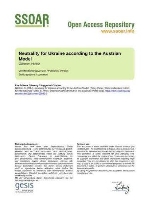 Neutrality for Ukraine according to the Austrian Model