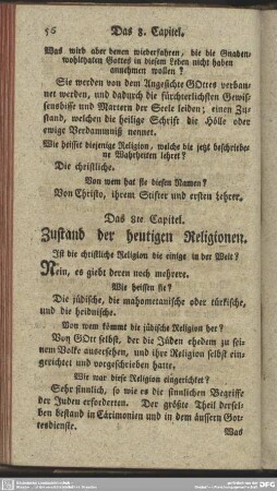 Das 8te Capitel. Zustand der heutigen Religionen