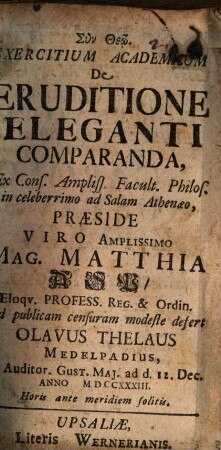 Exercitium acad. de eruditione eleganti comparanda