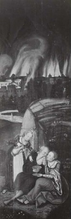 Lot mit seinen Töchtern vor dem brennendem Sodom und Gomorrha