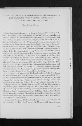 Vorbereitungen der britischen Militärregierung zur Prägung von Nachkriegsmünzen in der Münzstätte Hamburg