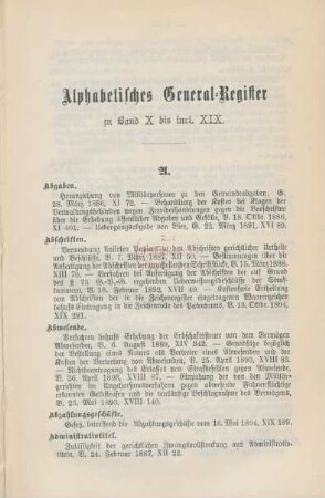 Alphabetisches General-Register zu Band X bis incl. XIX