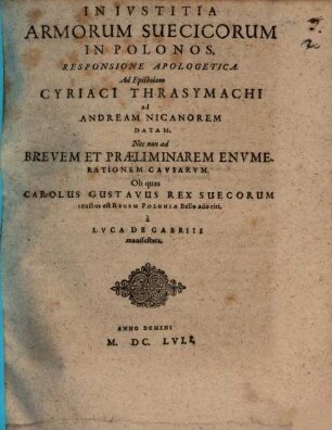 Iniustitia armorum Suecicorum in Polonos