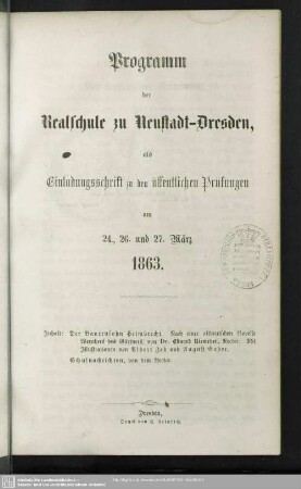 1862/63: Programm der Realschule zu Neustadt-Dresden : als Einladungsschrift zu den öffentlichen Prüfungen am ..