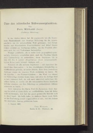 Über das isländische Süßwasserplankton.