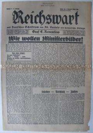 Nationalistische Wochenzeitung "Reichswart" u.a. zum Young-Plan