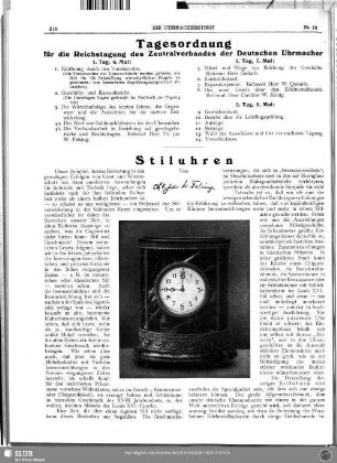Tagesordnung für die Reichstagung des Zentralverbandes der Deutschen Uhrmacher