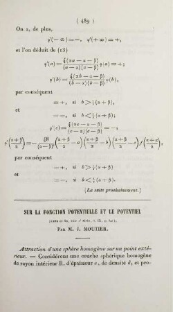 Sur la fonction potentielle et le potentielle et le potentiel.