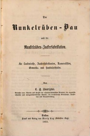 Der Runkelrüben-Bau und die Runkelrüben-Zuckerfabrikation