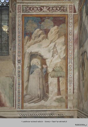 Freskenzyklus mit Szenen aus der Vita des heiligen Antonius : Antonius kniet vor dem Eremiten Paulus