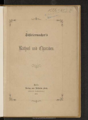 Schleiermacher's Räthsel und Charaden