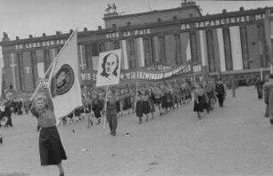 Internationale Friedenskundgebung der Fédération Internationale des Anciens Prisonniers Politiques (FIAPP) und der Vereinigung der Verfolgten des Naziregimes (VVN) : Demonstrationszug