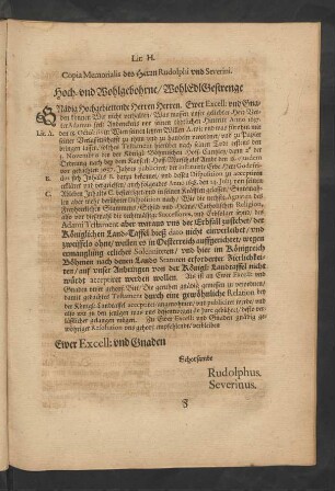 Lit: H. Copia Memorialis des Herrn Rudolphi und Severini.