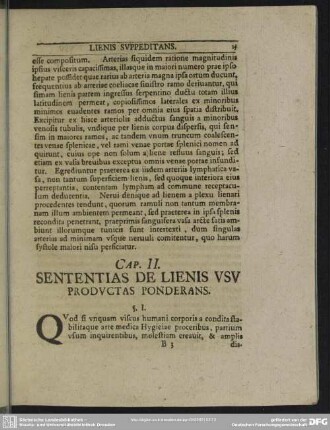 Cap. II. Sententias De Lienis Usu Productas Ponderans