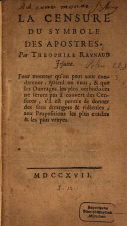 La censure du Symbole des Apostres