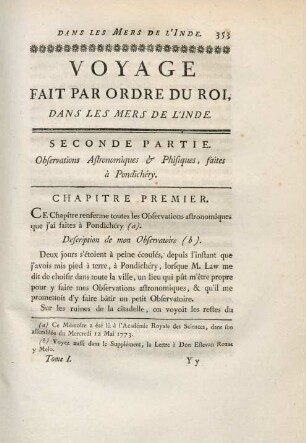 Seconde partie. Observations astronomiques & phisiques, faites à Pondichéry