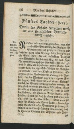 Fünftes Capitel ... Darin der Schade betrachtet wird, der aus fleischlicher Betrachtung entstehet